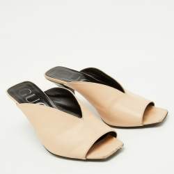 Pre Owned Gucci Beige Leather Open Toe Mules Size 36