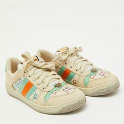 Pre Owned Gucci Multicolor Nubuck Leather and Crystal GG Canvas Screener Sneakers Size 36
