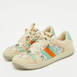 Pre Owned Gucci Multicolor Nubuck Leather and Crystal GG Canvas Screener Sneakers Size 36