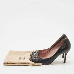 Pre Owned Gucci Black Leather New Hollywood Horsebit Peep Toe Pumps Size 38