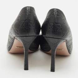 Pre Owned Gucci Black Leather New Hollywood Horsebit Peep Toe Pumps Size 38