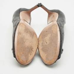 Pre Owned Gucci Black Leather New Hollywood Horsebit Peep Toe Pumps Size 38