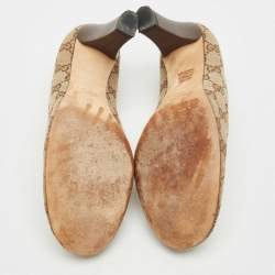 Pre Owned Gucci Beige/Brown GG Canvas and Leather Logo Peep Toe Pumps Size 38