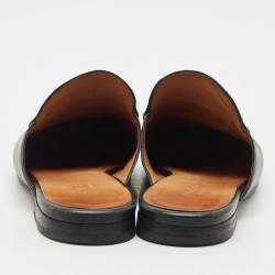 Pre Owned Gucci Black Leather Princetown Horsebit Flat Mules Size 36.5
