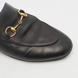 Pre Owned Gucci Black Leather Princetown Horsebit Flat Mules Size 36.5