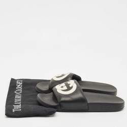 Pre Owned Gucci Black Rubber GG Logo Pool Slides Size 38