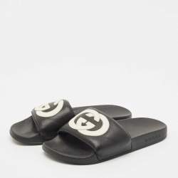 Pre Owned Gucci Black Rubber GG Logo Pool Slides Size 38