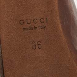 Pre Owned Gucci Brown Leather Platform Peep Toe Pumps Size 36