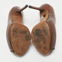 Pre Owned Gucci Brown Leather Platform Peep Toe Pumps Size 36