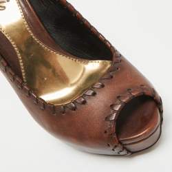 Pre Owned Gucci Brown Leather Platform Peep Toe Pumps Size 36