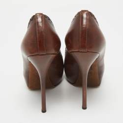Pre Owned Gucci Brown Leather Platform Peep Toe Pumps Size 36