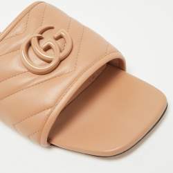 Pre Owned Gucci Beige Leather Interlocking G Cut Out Flat Slides Size 40