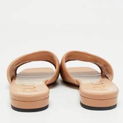 Pre Owned Gucci Beige Leather Interlocking G Cut Out Flat Slides Size 40