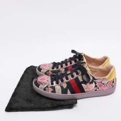 Pre Owned حذاء رياضي غوتشي قماش وجلد GG زهري متعدد الألوان عنق منخفض مقاس 37.5