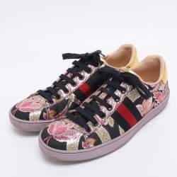 Pre Owned حذاء رياضي غوتشي قماش وجلد GG زهري متعدد الألوان عنق منخفض مقاس 37.5