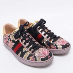 Pre Owned حذاء رياضي غوتشي قماش وجلد GG زهري متعدد الألوان عنق منخفض مقاس 37.5