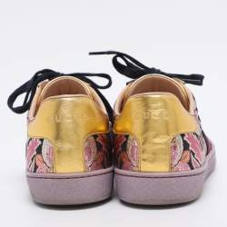 Pre Owned حذاء رياضي غوتشي قماش وجلد GG زهري متعدد الألوان عنق منخفض مقاس 37.5