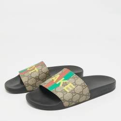 Pre Owned Gucci Multicolor GG Supreme Canvas Pool Slide Size 38