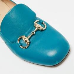 Pre Owned Gucci Blue Leather Horsebit Loafer Pumps Size 36