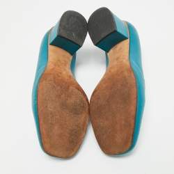 Pre Owned Gucci Blue Leather Horsebit Loafer Pumps Size 36
