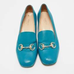 Pre Owned Gucci Blue Leather Horsebit Loafer Pumps Size 36