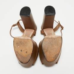 Pre Owned Gucci Brown Leather Claudie Ankle Strap Platform Sandals Size 35.5