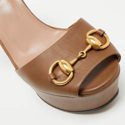 Pre Owned Gucci Brown Leather Claudie Ankle Strap Platform Sandals Size 35.5