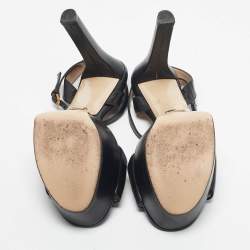 Pre Owned Gucci Black Patent Leather Horsebit Platform Ankle Strap Sandals Size 38