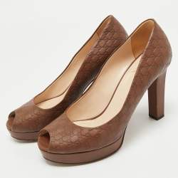 Pre Owned Gucci Brown Guccissima Leather Peep Toe Platform Pumps Size 38