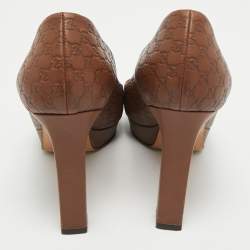 Pre Owned Gucci Brown Guccissima Leather Peep Toe Platform Pumps Size 38