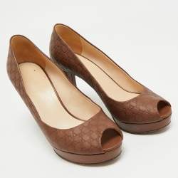 Pre Owned Gucci Brown Guccissima Leather Peep Toe Platform Pumps Size 38
