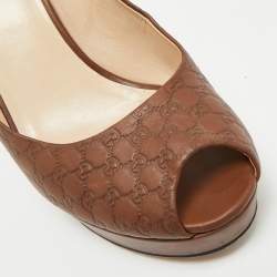 Pre Owned Gucci Brown Guccissima Leather Peep Toe Platform Pumps Size 38