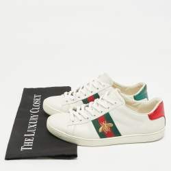 Pre Owned Gucci White Leather and Snakeskin Embossed Ace Lace Up Sneakers Size 36