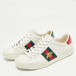 Pre Owned Gucci White Leather and Snakeskin Embossed Ace Lace Up Sneakers Size 36