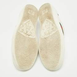 Pre Owned Gucci White Leather and Snakeskin Embossed Ace Lace Up Sneakers Size 36