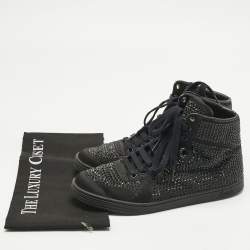 Pre Owned Gucci Black Satin Crystal Embellished Coda High Top Sneakers Size 39