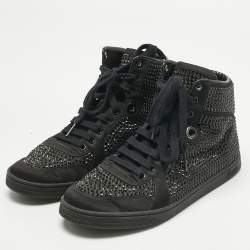 Pre Owned Gucci Black Satin Crystal Embellished Coda High Top Sneakers Size 39