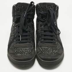 Pre Owned Gucci Black Satin Crystal Embellished Coda High Top Sneakers Size 39