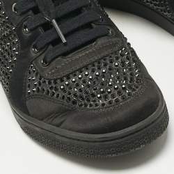 Pre Owned Gucci Black Satin Crystal Embellished Coda High Top Sneakers Size 39
