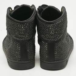Pre Owned Gucci Black Satin Crystal Embellished Coda High Top Sneakers Size 39