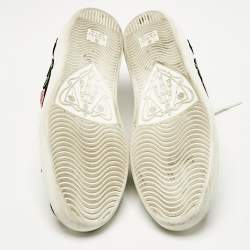 Pre Owned Gucci White Leather Floral Embroidered Ace Sneakers Size 38.5