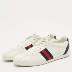 Pre Owned Gucci White Leather Web Detail Ace Low Top Sneakers Size 40.5