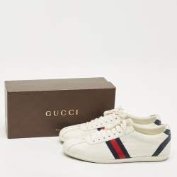 Pre Owned Gucci White Leather Web Detail Ace Low Top Sneakers Size 40.5