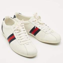 Pre Owned Gucci White Leather Web Detail Ace Low Top Sneakers Size 40.5