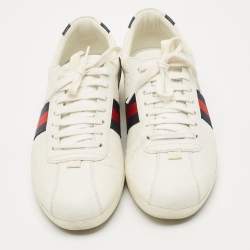 Pre Owned Gucci White Leather Web Detail Ace Low Top Sneakers Size 40.5