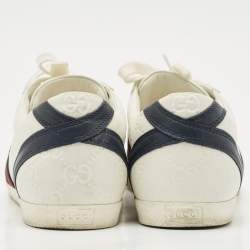 Pre Owned Gucci White Leather Web Detail Ace Low Top Sneakers Size 40.5