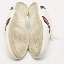 Pre Owned Gucci White Leather Web Detail Ace Low Top Sneakers Size 40.5