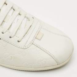 Pre Owned Gucci White Leather Web Detail Ace Low Top Sneakers Size 40.5
