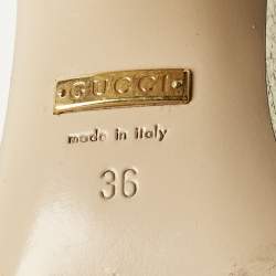 Pre Owned Gucci Metallic Gold Leather GG Marmont Ankle Strap Block Heel Sandals Size 36