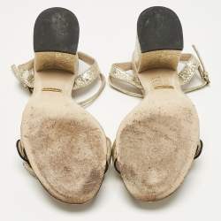 Pre Owned Gucci Metallic Gold Leather GG Marmont Ankle Strap Block Heel Sandals Size 36